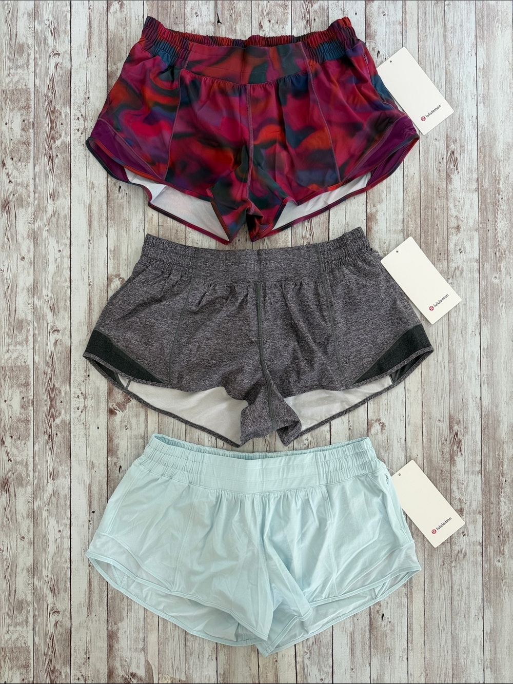 Lululemon sz 10 Bundle 3 Hotty Hot Shorts 2.5" Gray Blue Chilled Grape Running